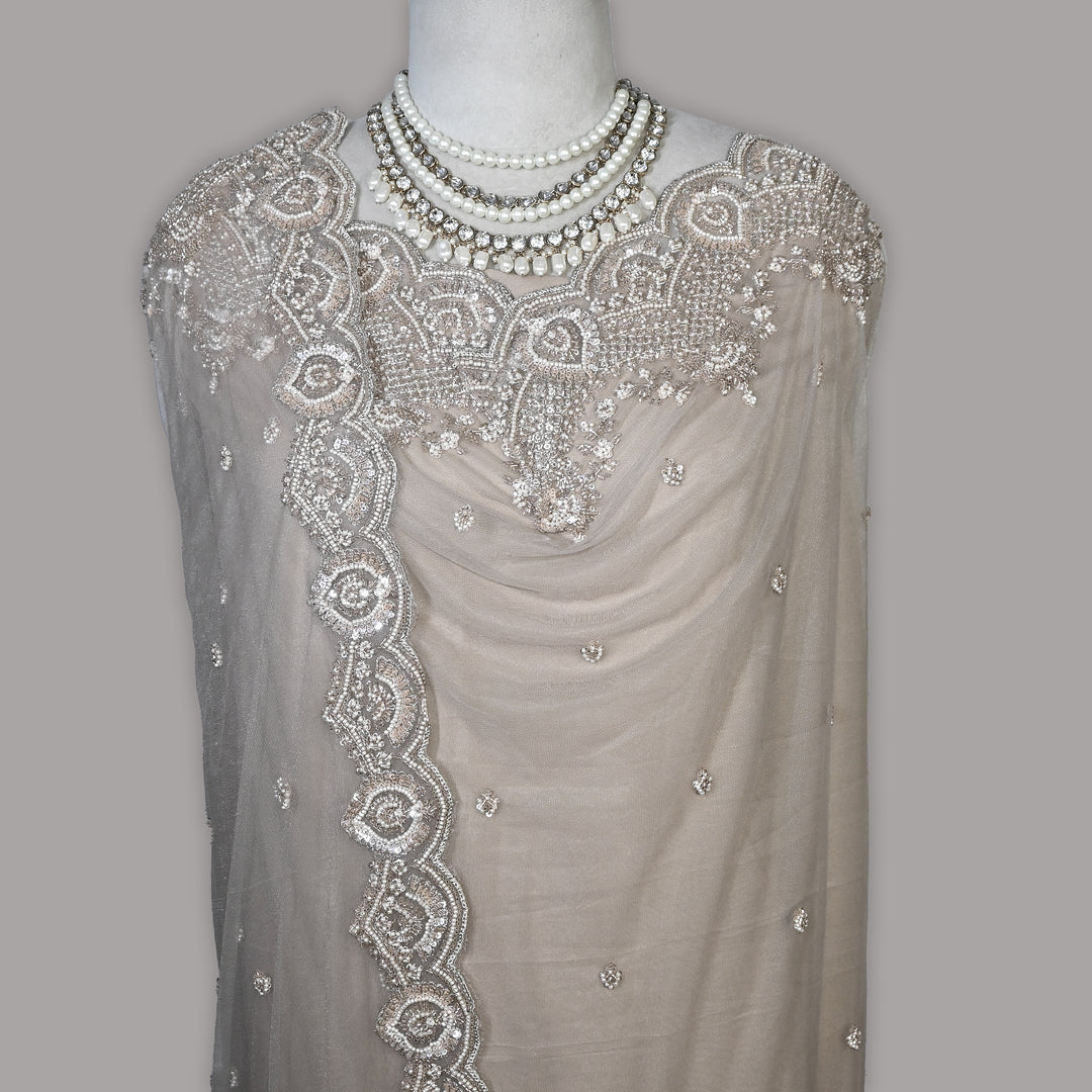 Net Moti Embroidery Dupatta | Designer Pearl Work Party Wear Dupatta-V12880C-H1