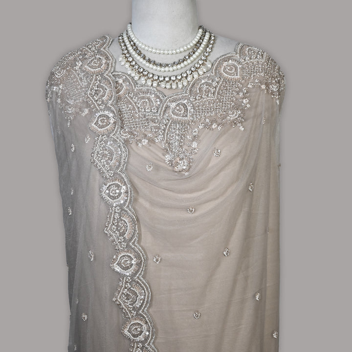 Net Moti Embroidery Dupatta | Designer Pearl Work Party Wear Dupatta-V12880C-H1
