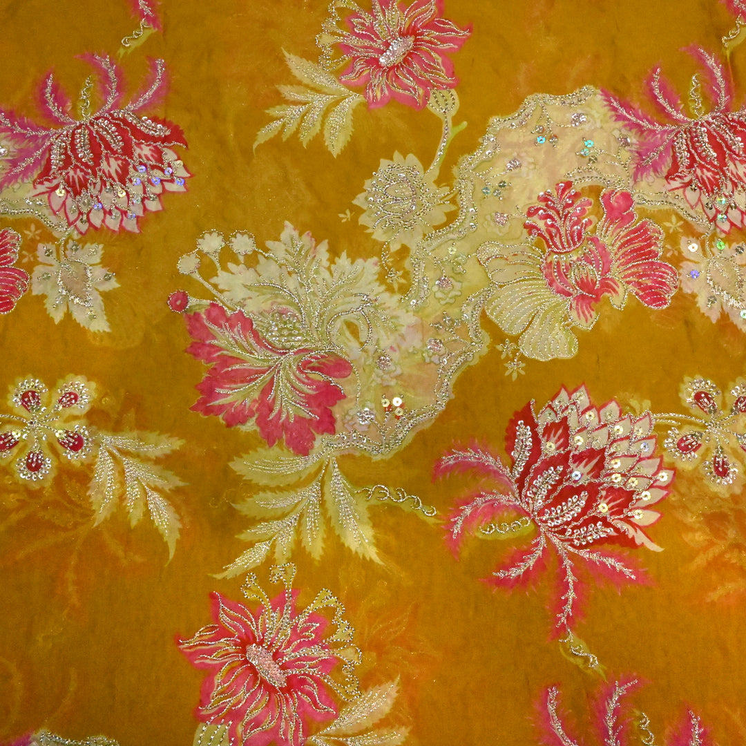 Viscose Organza Position Print with Zari & Sequins Embroidery