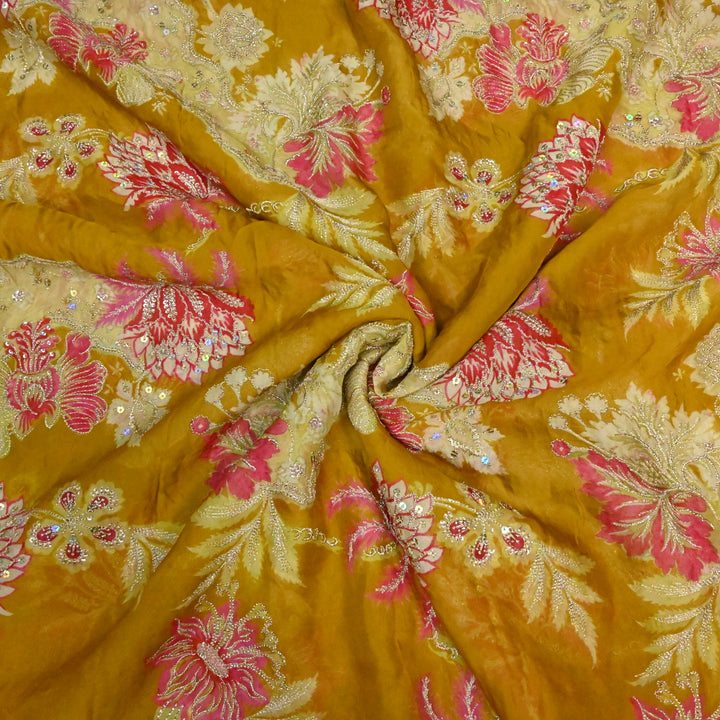 Viscose Organza Position Print with Zari & Sequins Embroidery