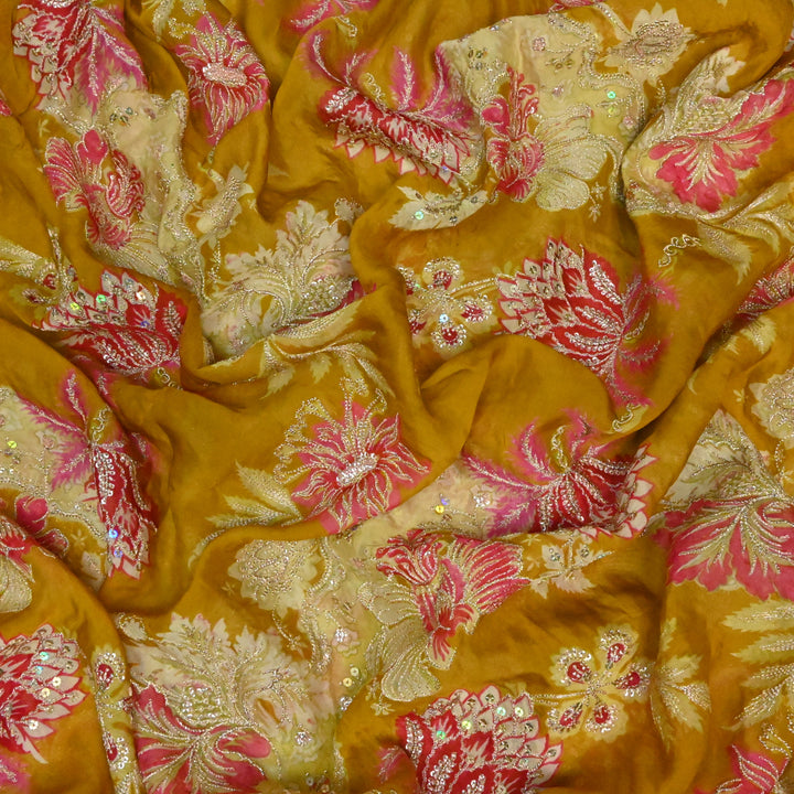 Viscose Organza Position Print with Zari & Sequins Embroidery