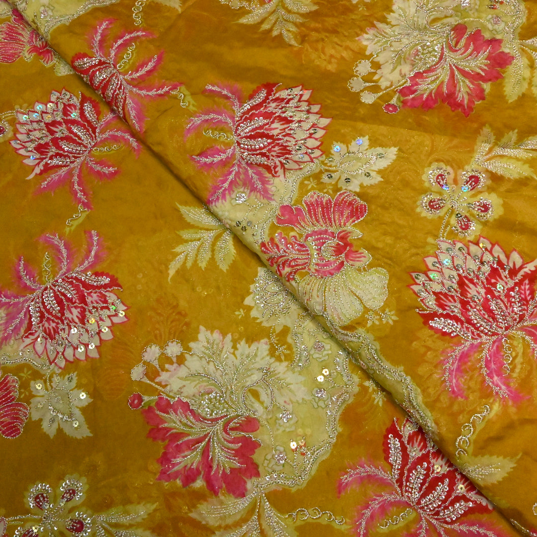 Viscose Organza Position Print with Zari & Sequins Embroidery