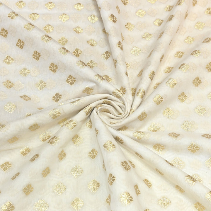 Banarasi Chanderi Gold Mat Zari Fabric – Premium Designer Ethnic Wear Fabric 000313-21