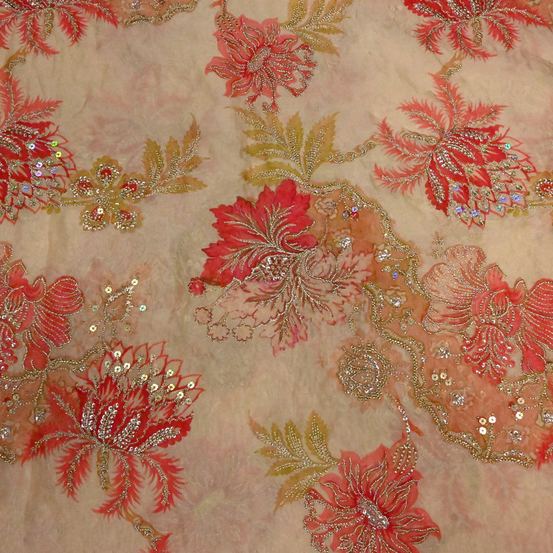 Viscose Organza Position Print with Zari & Sequins Embroidery