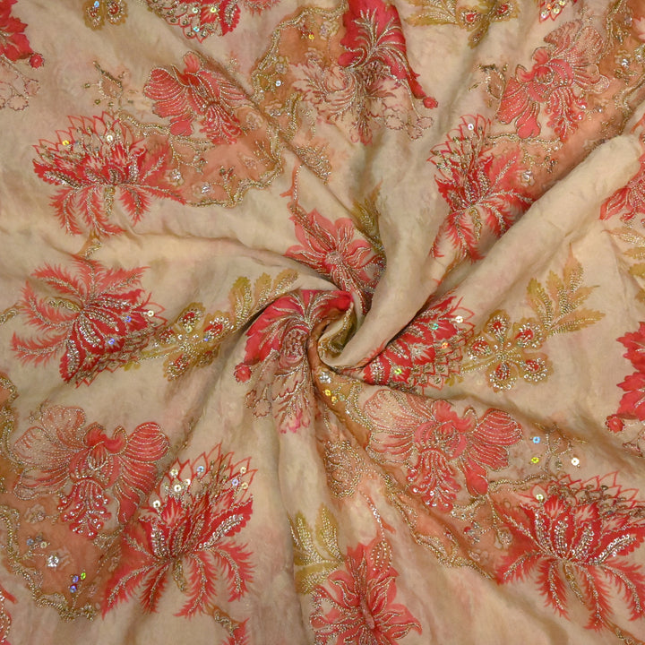 Viscose Organza Position Print with Zari & Sequins Embroidery