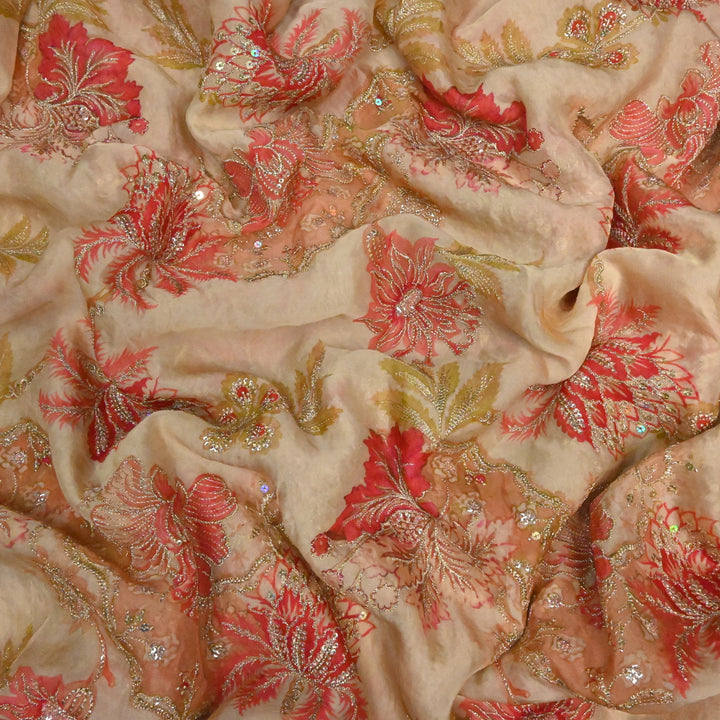 Viscose Organza Position Print with Zari & Sequins Embroidery