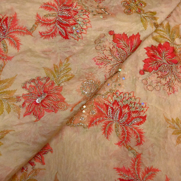 Viscose Organza Position Print with Zari & Sequins Embroidery
