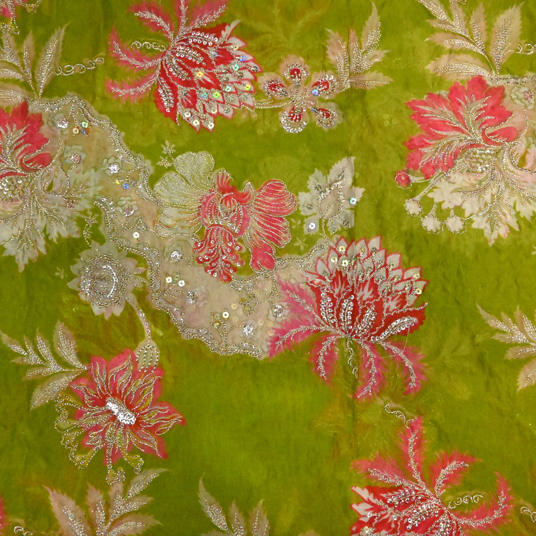 Viscose Organza Position Print with Zari & Sequins Embroidery