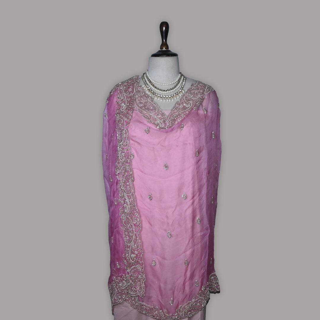 Dyed Silk Organza Moti Sequins Embroidery Fabric | Designer Embroidered Organza-V2902C-A4