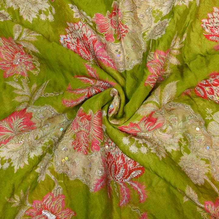 Viscose Organza Position Print with Zari & Sequins Embroidery