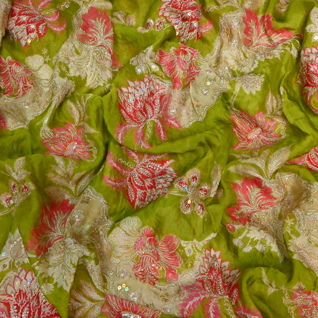 Viscose Organza Position Print with Zari & Sequins Embroidery