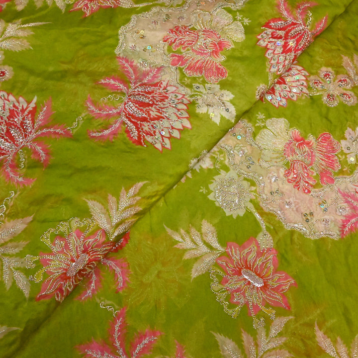 Viscose Organza Position Print with Zari & Sequins Embroidery
