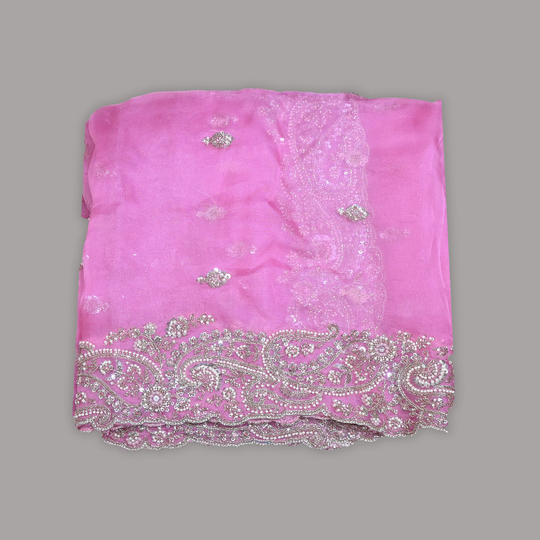 Dyed Silk Organza Moti Sequins Embroidery Fabric | Designer Embroidered Organza-V2902C-A4