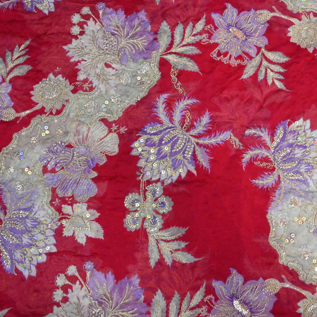 Viscose Organza Position Print with Zari & Sequins Embroidery