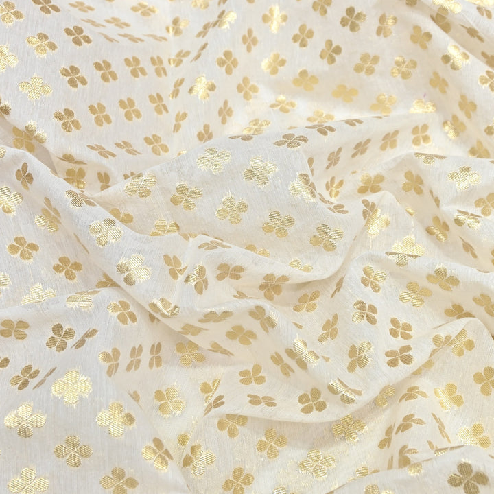 Banarasi Chanderi Gold Mat Zari Fabric – Premium Designer Ethnic Wear Fabric 000313-25