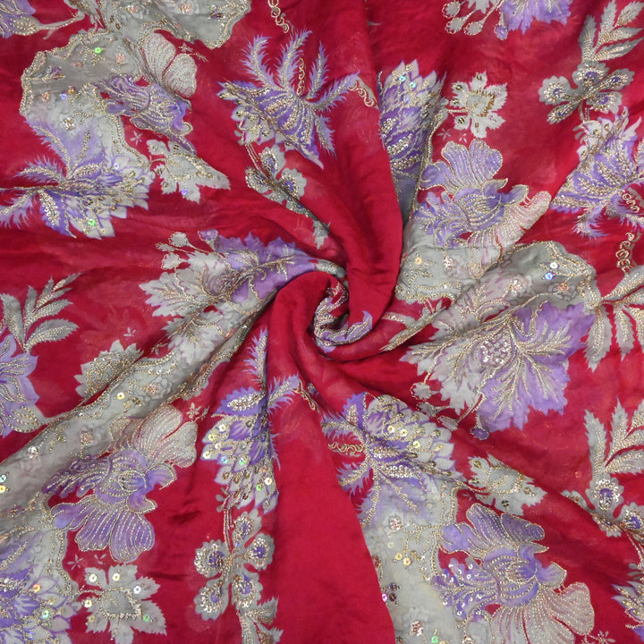Viscose Organza Position Print with Zari & Sequins Embroidery