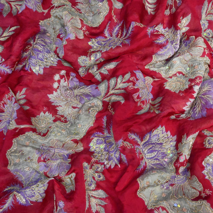 Viscose Organza Position Print with Zari & Sequins Embroidery