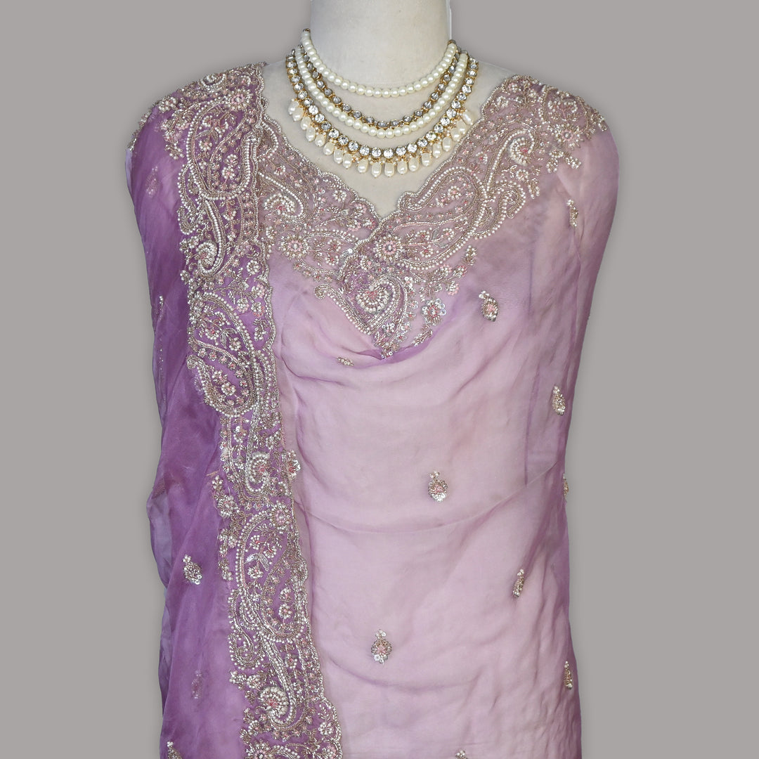 Dyed Silk Organza Moti Sequins Embroidery Fabric | Designer Embroidered Organza-V2902C-A2
