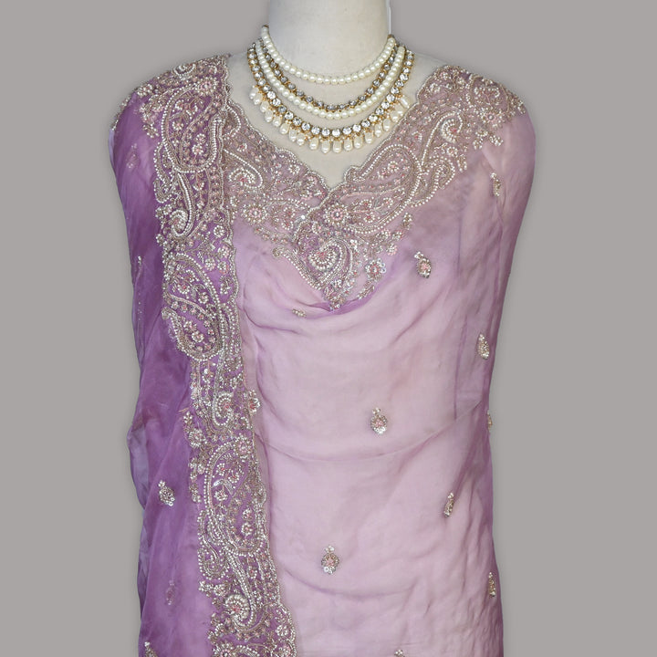 Dyed Silk Organza Moti Sequins Embroidery Fabric | Designer Embroidered Organza-V2902C-A2