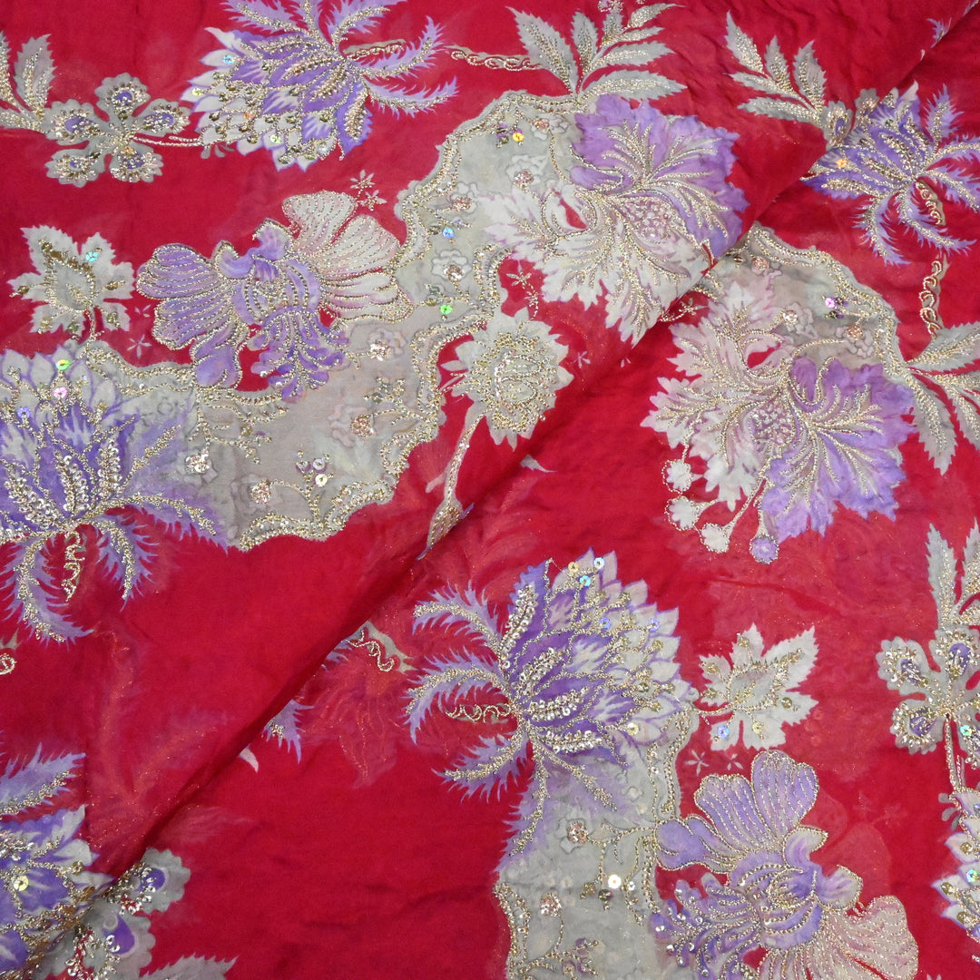 Viscose Organza Position Print with Zari & Sequins Embroidery