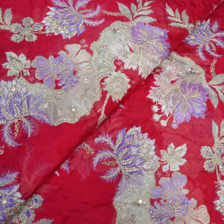 Viscose Organza Position Print with Zari & Sequins Embroidery
