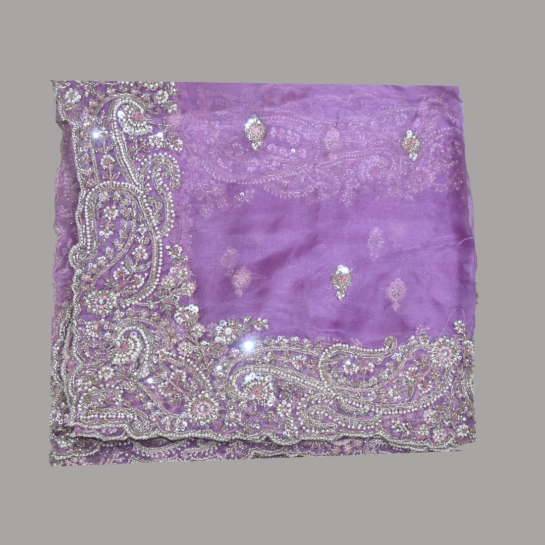 Dyed Silk Organza Moti Sequins Embroidery Fabric | Designer Embroidered Organza-V2902C-A2