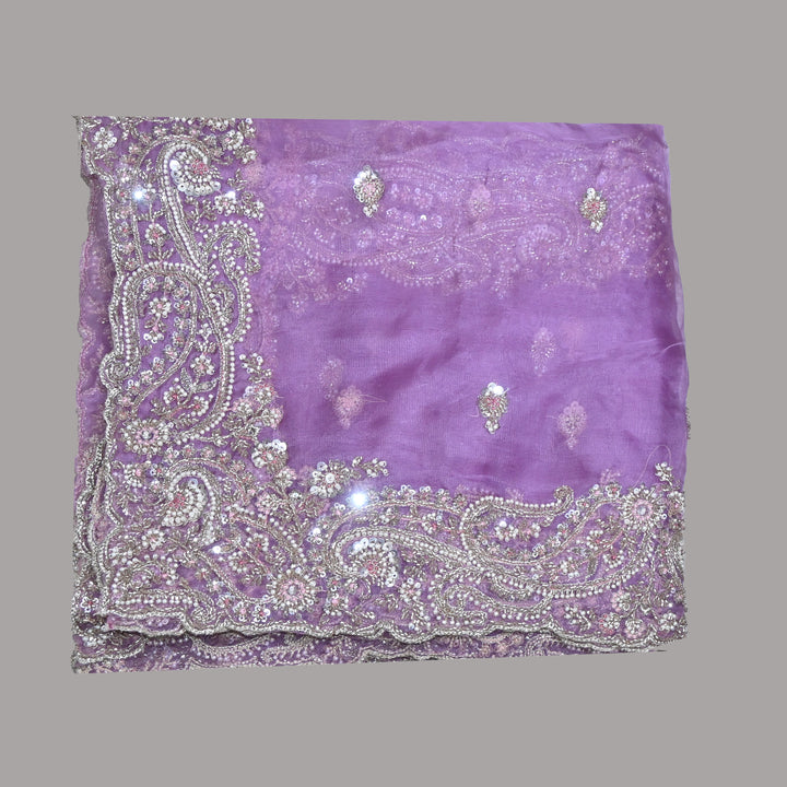 Dyed Silk Organza Moti Sequins Embroidery Fabric | Designer Embroidered Organza-V2902C-A2