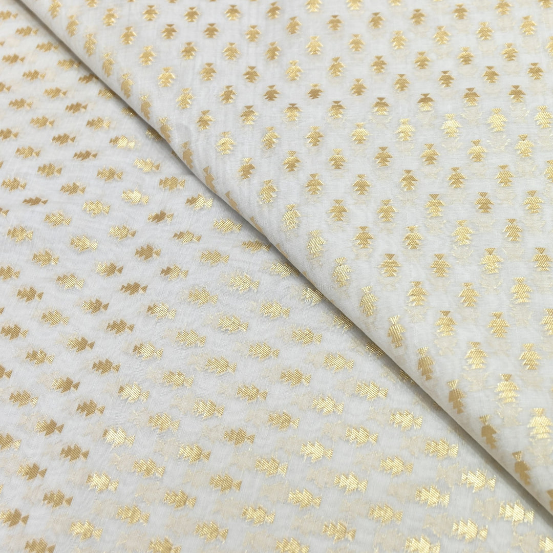 Banarasi Chanderi Gold Mat Zari Fabric – Premium Designer Ethnic Wear Fabric 000313-26