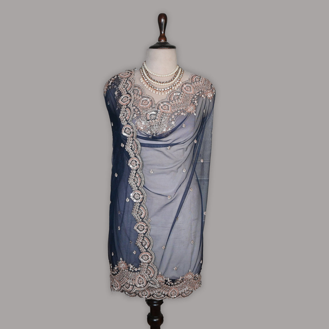 Net Moti Embroidery Dupatta | Designer Pearl Work Party Wear Dupatta-V12880C-H6