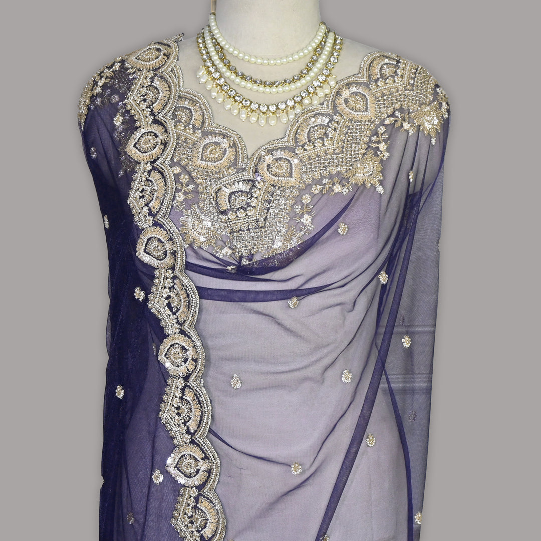 Net Moti Embroidery Dupatta | Designer Pearl Work Party Wear Dupatta-V12880C-H6