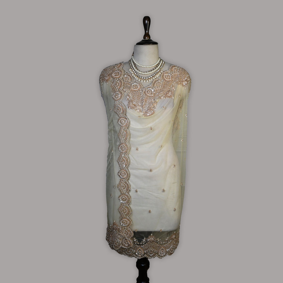 Net Moti Embroidery Dupatta | Designer Pearl Work Party Wear Dupatta-V12880C-H7
