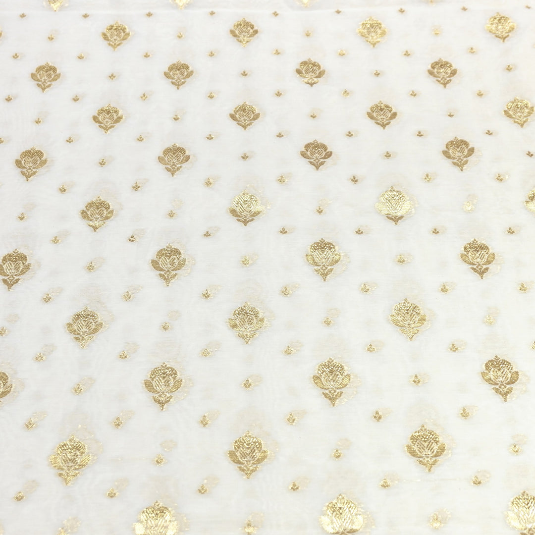 Banarasi Chanderi Gold Mat Zari Fabric – Premium Designer Ethnic Wear Fabric 000313-28