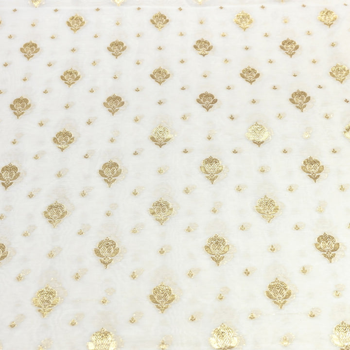 Banarasi Chanderi Gold Mat Zari Fabric – Premium Designer Ethnic Wear Fabric 000313-28