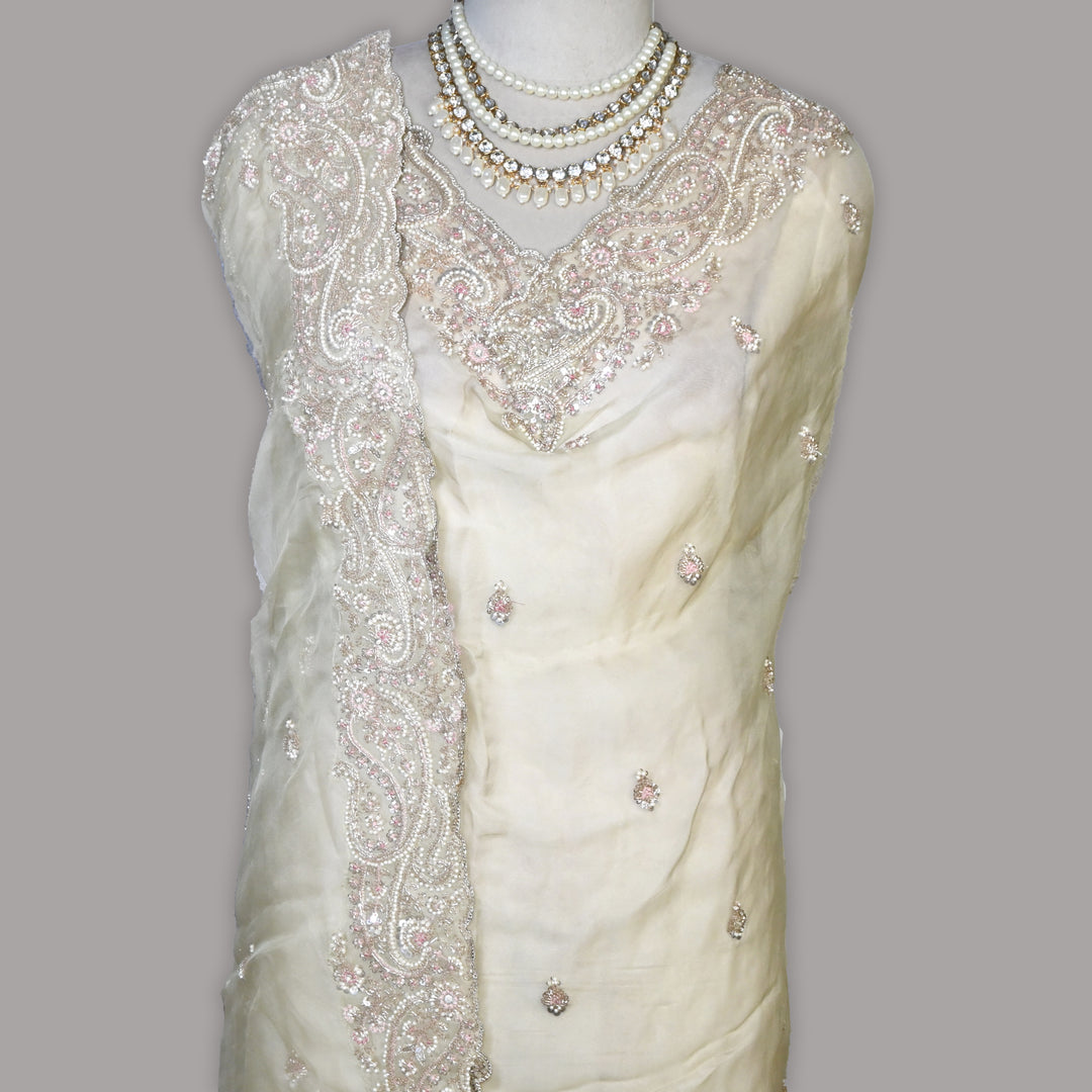 Dyed Silk Organza Moti Sequins Embroidery Fabric | Designer Embroidered Organza-V2902C-A1