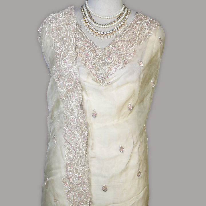 Dyed Silk Organza Moti Sequins Embroidery Fabric | Designer Embroidered Organza-V2902C-A1