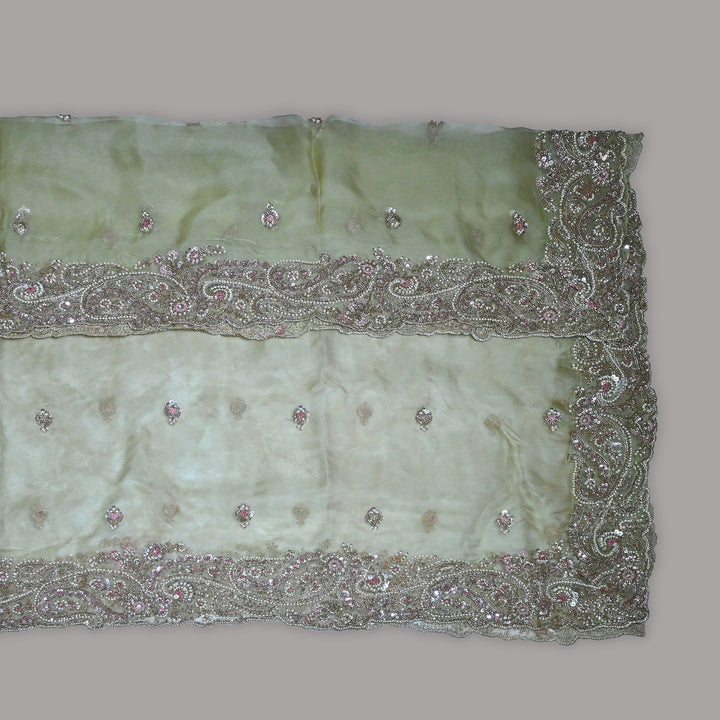 Dyed Silk Organza Moti Sequins Embroidery Fabric | Designer Embroidered Organza-V2902C-A1