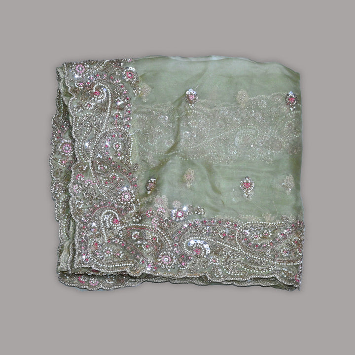 Dyed Silk Organza Moti Sequins Embroidery Fabric | Designer Embroidered Organza-V2902C-A1