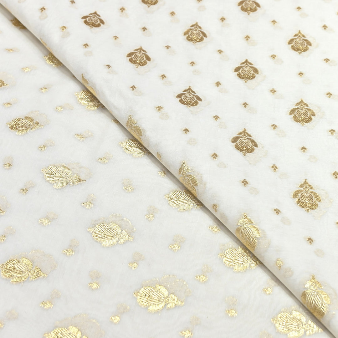 Banarasi Chanderi Gold Mat Zari Fabric – Premium Designer Ethnic Wear Fabric 000313-28