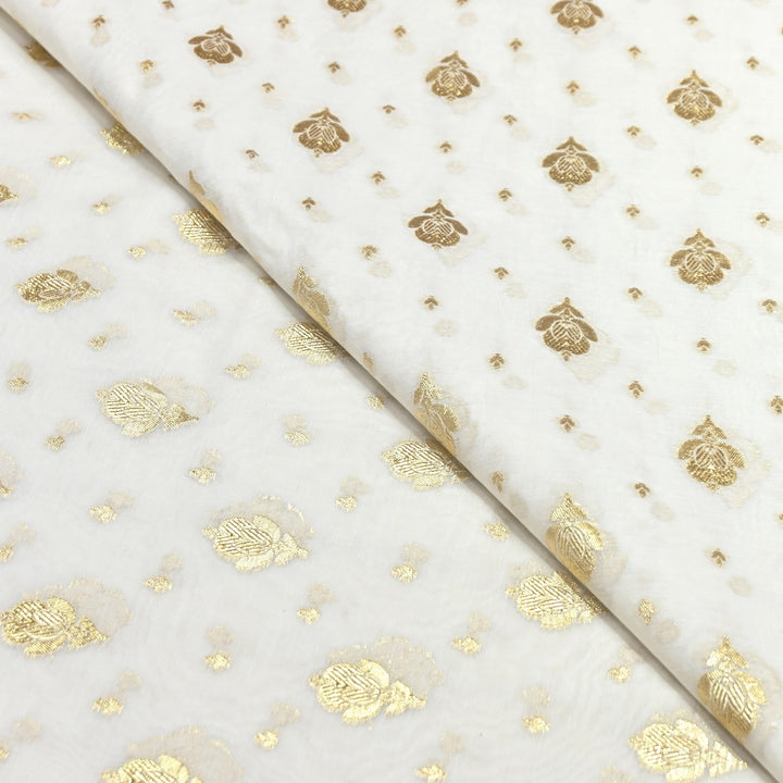 Banarasi Chanderi Gold Mat Zari Fabric – Premium Designer Ethnic Wear Fabric 000313-28