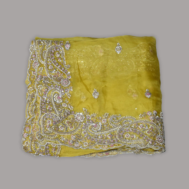 Dyed Silk Organza Moti Sequins Embroidery Fabric | Designer Embroidered Organza-V2902C-A