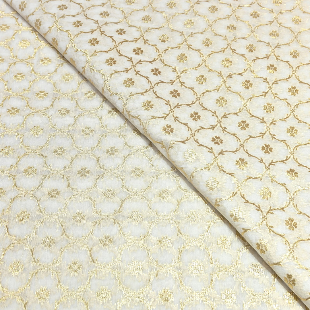 Banarasi Chanderi Gold Mat Zari Fabric – Premium Designer Ethnic Wear Fabric 000313-29