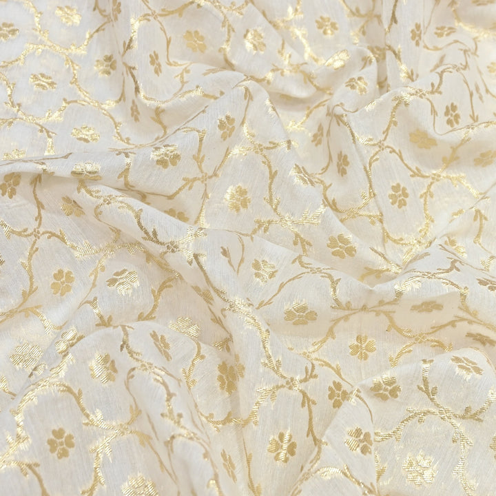 Banarasi Chanderi Gold Mat Zari Fabric – Premium Designer Ethnic Wear Fabric 000313-29