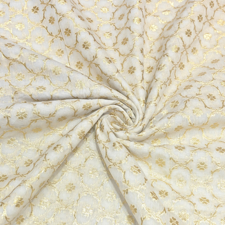Banarasi Chanderi Gold Mat Zari Fabric – Premium Designer Ethnic Wear Fabric 000313-29