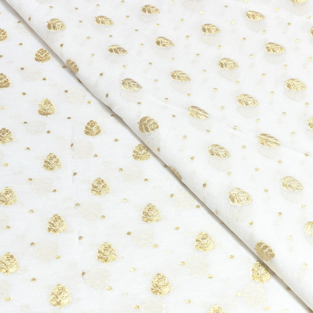 Banarasi Chanderi Gold Mat Zari Fabric – Premium Designer Ethnic Wear Fabric 000313-30