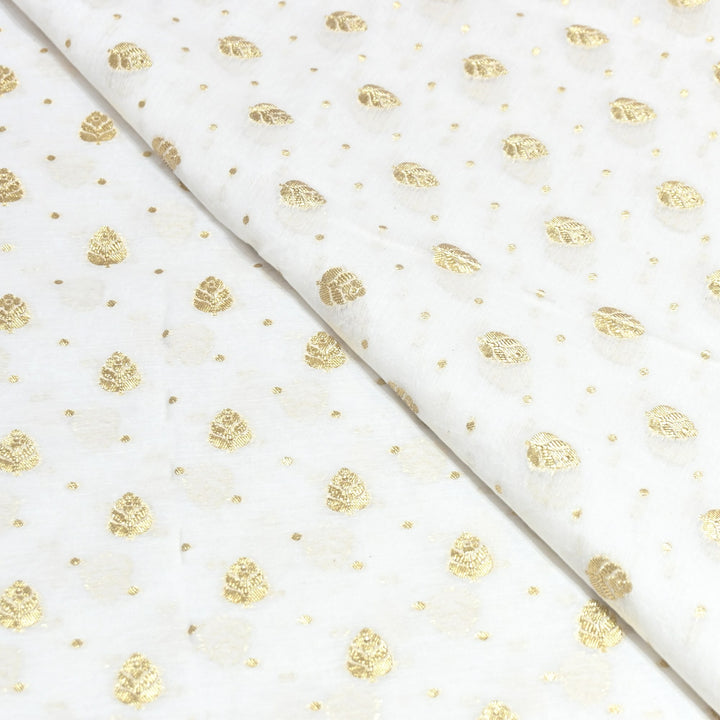 Banarasi Chanderi Gold Mat Zari Fabric – Premium Designer Ethnic Wear Fabric 000313-30