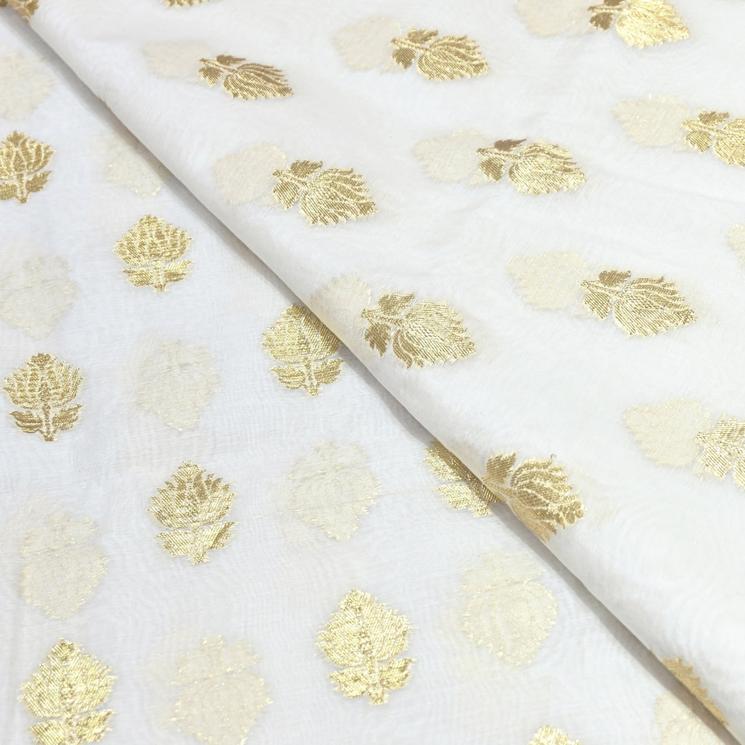 Banarasi Chanderi Gold Mat Zari Fabric – Premium Designer Ethnic Wear Fabric 000313-32
