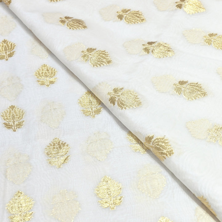 Banarasi Chanderi Gold Mat Zari Fabric – Premium Designer Ethnic Wear Fabric 000313-32