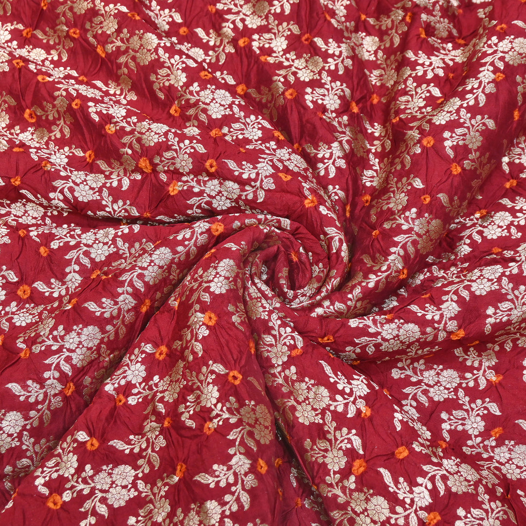 Premium Pure Chiniya Silk Zari Bandhej Fabric | Bandhej Fabric | 002171-14