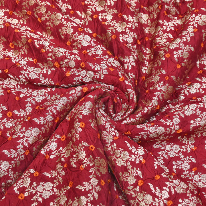 Premium Pure Chiniya Silk Zari Bandhej Fabric | Bandhej Fabric | 002171-14