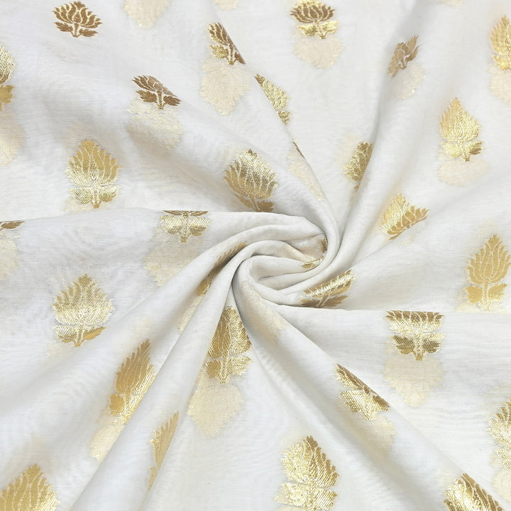 Banarasi Chanderi Gold Mat Zari Fabric – Premium Designer Ethnic Wear Fabric 000313-32